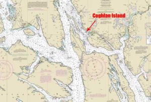 Location of Cooghlan Island three miles from Juneau Airport. Image-NOAA charts