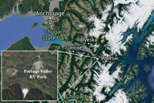 Location of Portage Valley RV Park in Portage Valley. Image-Google Maps