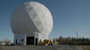 UAF/GI photo by Bryan Whitten
The Alaska Satellite Facility operates the NASA-owned antenna at the facility’s Richardson Highway location. The antenna, inside a radome, will receive data from the NISAR satellite.