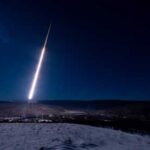 Photo by Bryan Whitten. A two-stage NASA sounding rocket launches from Poker Flat Research Range at 4:20 a.m. Jan. 30, 2026, as part of a Virginia Tech project studying nitric oxide produced by the aurora.