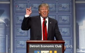 Republican candidate Donald Trump speaking in Detroit. Image-VOA
