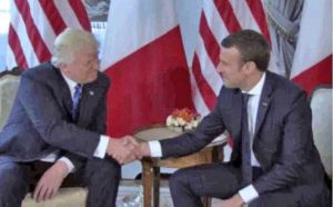 President Trump and French President Macron shake hands in Brussels. Image-CNN video screengrab