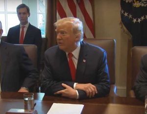 Trump telling reporters that North Korea "will be handled." Image-PBS News Hour video screengrab