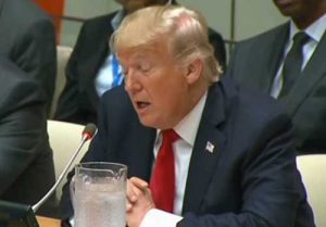 President Trump speaking at a U.N. sponsored event on Monday. Image-VOA