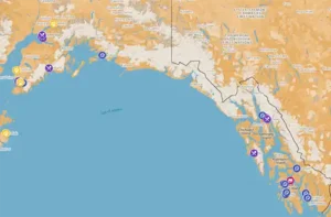 A portion of the oyster map on the Alaska Oyster Voyage website. Image by Tom Moran/Alaska Sea Grant.
