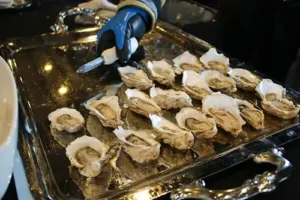 A plate of oysters at the 2026 Mariculture Conference of Alaska. Photo by Jessica Whitney/Alaska Sea Grant.
