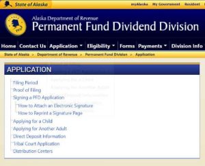 Click image to go to PDF application page. Image-Screenshot of Permanent Fund Dividend Division