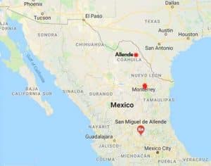 Locations of Allende and Monterrey, where deadly cartel retaliation attacks took place. Image-Google maps