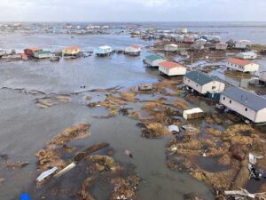 Photo courtesy of the Alaska National Guard
Extreme high water driven by the remnants of Typhoon Halong floods Kipnuk, Alaska, in October 2025.