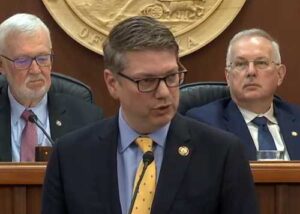 U.S. Rep. Nick Begich (R-Alaska) addresses a joint session of the Legislature. Image-KTOO video screengrab