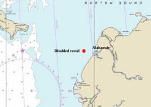 Location of Alakanuk and disabled vessel. Image-NOAA charts