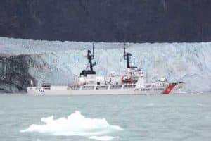 The Coast Guard Cutter Douglas Munro sails past Margerie Glacier in Glacier Bay National Park July 15. U.S. Coast Guard photo by Petty Officer 3rd Class Trenton Hirschi.