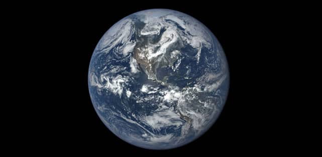 This image, taken in 2015, shows Earth as seen by NASA's Earth Polychromatic Imaging Camera (EPIC), aboard NOAA's Deep Space Climate Observatory (DSCOVR) spacecraft. Credit-NASA