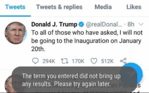 Trump's final tweet prior to the social media site permanently closing  down his account severing his ties to 88 million Twitter followers. Image-Twitter