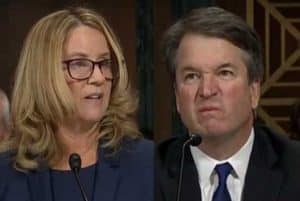 Christine Blasey Ford and Judge Brett Kavanaugh. Images-PBS video screenshot