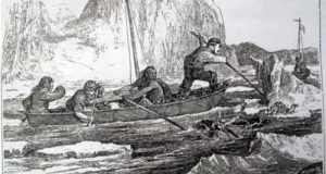 A Frederick Whymper sketch of the breakup of Yukon River ice, spring 1867. From "Travel and Adventure in the Territory of Alaska."