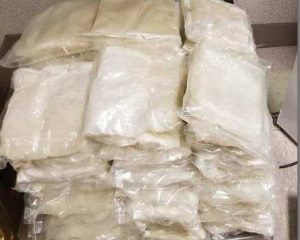 Packages containing 89.87 pounds of methamphetamine seized by CBP officers at Brownsville Port of Entry.