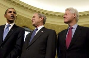 Former presidents Obama, Bush, and Clinton. Image-VOA