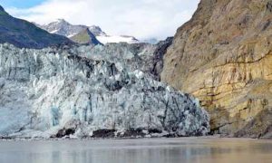 Tyndall Glacier in Taan Fiord, Alaska, is a modern-day remnant of the glaciers that once flowed over the Gulf of Alaska. Photo Credit: Peter Haeussler, USGS.