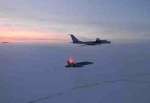 U.S. and Canadian air assets escorting Russian bomber Monday. Image-NORAD