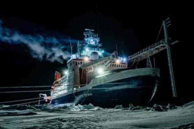 Photo by Lukas Piotrowski, Alfred Wegener Institute The research vessel Polarstern sits frozen into the Arctic Ocean ice. The icebreaker, owned by the Alfred Wegener Institute of Bremerhaven, Germany, will house more than 600 scientists from more than 20 countries before its yearlong mission ends in September 2020.