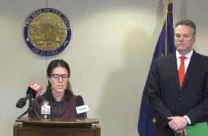 Governor Mike Dunleavy and Chief Medical Officer Dr. Anne Zink at Coronavirus press conference. Image- State of Alaska/YouTube