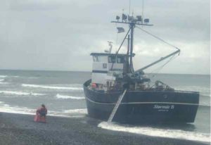 The Coast Guard delivered dewatering equipment to 52-foot fishing vessel Stormie B after it ran aground and began taking on water in Sukhoi Bay.  U.S. Coast Guard courtesy photo.