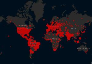 Global map showing Covid cases world-wide. Image-Johns Hopkins University