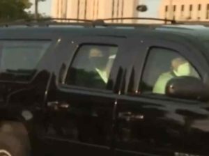 Trump leaves Walter Reed to greet supporters. Screenshot-USA Today video