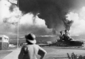 FILE - American ships burn during the Japanese attack on Pearl Harbor, Hawaii, in this Dec. 7, 1941 file photo.