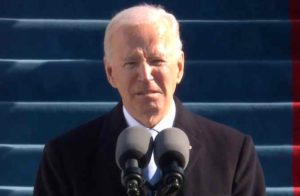 President Biden  addressing the nation in his inauguration speech. Image-VOA