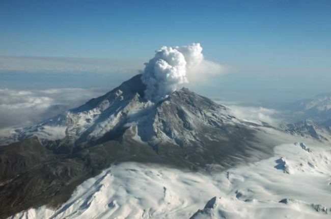 Mount Redoubt, 108 miles southwest of Anchorage during March 31st, 2009 eruption. Image-R.G. McGimsey/Alaska Volcano Observatory/USGS