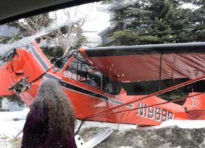 A downed Piper PA 18A in front of Anchorage's Marriott Hotel. Image-Reddit User Affectionate_Wall_54 screenshot