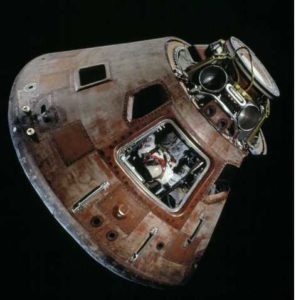 The Apollo 11 command module Columbia on display at the Smithsonian National Air and Space Museum in Washington. (Courtesy Eric Long/Smithsonian National Air and Space Museum)
