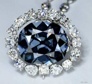 The blue Hope Diamond in the mineral and gems collection. (Courtesy Chip Clark/Smithsonian National Museum of Natural History)