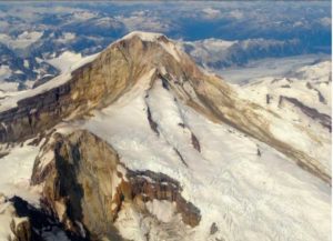 The glaciers and rock of10,015 foot Illiamna Volcano. Photo by Matt Loewen, Alaska Volcano Observatory
