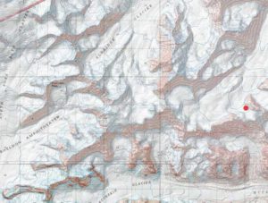  The red dot indicates the approximate area of the accident. For reference, the summit of Denali is about twenty miles west of the incident. 