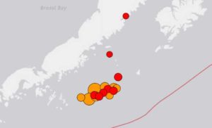 Location of Wednesday's quakes south of Sand Point and Chignik. Image-USGS