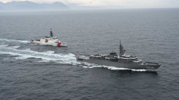 CGC Kimball, Japanese Navy training vessel conduct at-sea exercise near Dutch Harbor