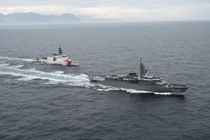 CGC Kimball, Japanese Navy training vessel conduct at-sea exercise near Dutch Harbor