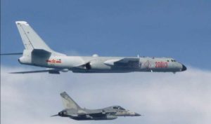 A Taiwanese jet intercepting a Chinese H-6 bomber over a part of the East China Sea disputed by China, Japan and Taiwan. Image-Taiwan's Defense Ministry