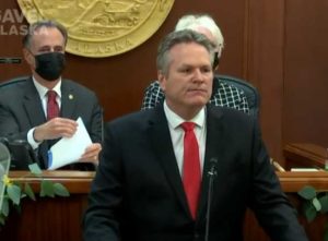 Gov. Mike Dunleavy (R-Alaska) delivers his 2022 State of the State Address. Internet video screengrab