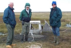 At a permafrost monitoring site northwest of Barrow years ago were rearchers Max Brewer, Jerry Brown and Vladimir Romanofsky. Image-Kenji Oshikawa