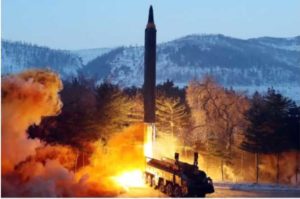 Picture released Jan. 31, 2022, by North Korea's official Korean Central News Agency (KCNA) shows what North Korea says is the test-firing of a Hwasong 12-missile.