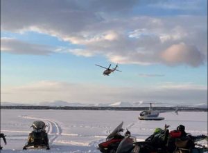 An Alaska Air National Guard Helicopter arrives at the scene. Image-State of Alaska