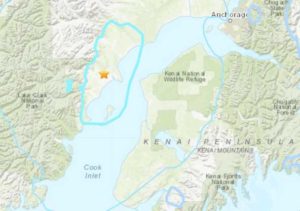 Location of Saturday morning's 5.1 magnitude quake in Cook Inlet. Image-USGS