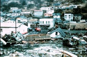 Damage in Kodiak from the March 27, 1964 tsunami. Image-NOAA