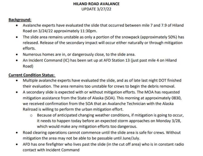 Mayor Bronson Issues Evacuation Order for Residents Impacted by Hiland Avalanche