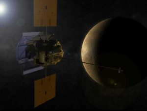 An artist's rendition illustrates Messenger approaching Mercury. Image-NASA