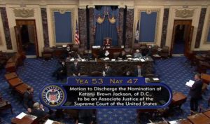 The Senate voted to discharge the nomination of Judge Jackson out of the judiciary committee for a full Senate vote. Image-Screengrab-twitter/The Hill video tweet.